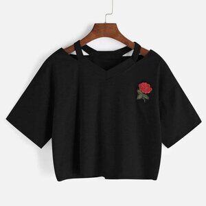 Women’s Rose Black Crop Top Large